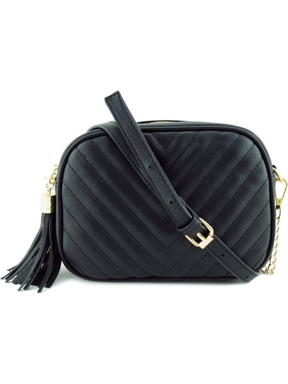 〽️Women's Black Faux Leather Top Zipper Chain Strap Shoulder Crossbody Bag